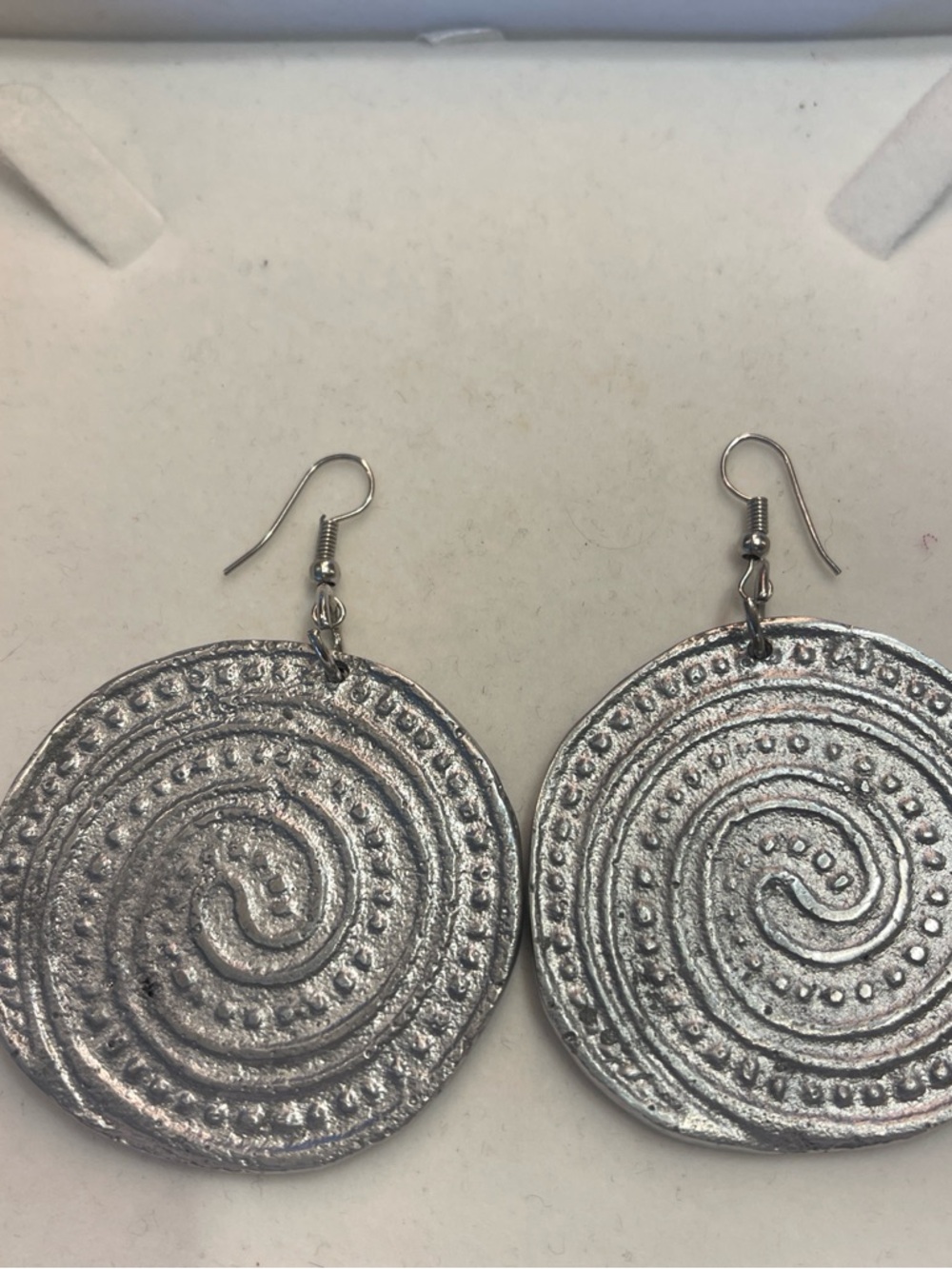 Silver faux Spiral Disc Drop Earrings - Women Jewelry
